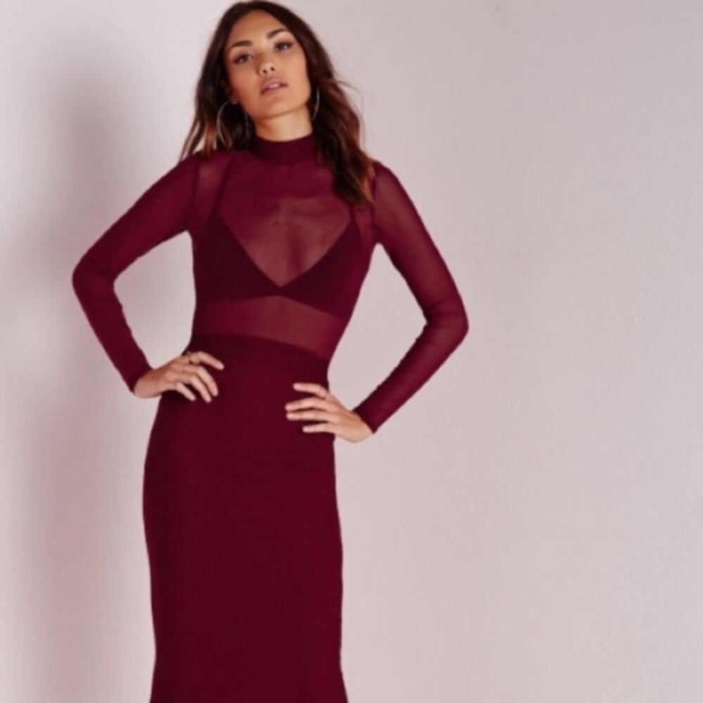 Missguided Long Sleeve Mesh Top Midi Dress